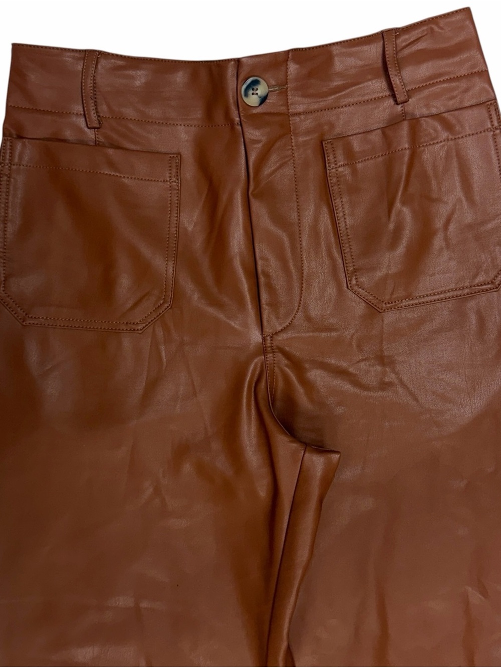 Anthropologie Maeve Colette Wide Leg Pants Womens 30 Brown Leather Patch Pocket